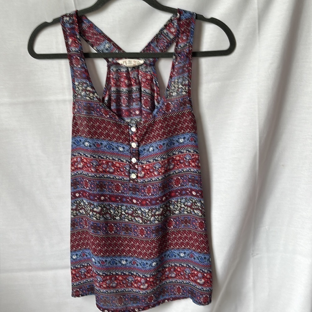 Pink Rose Boho Racerback Tank Top Red Blue White Size Medium